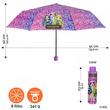 PERLETTI mini lietussargs Rainbow High 50/8, 75422 75422