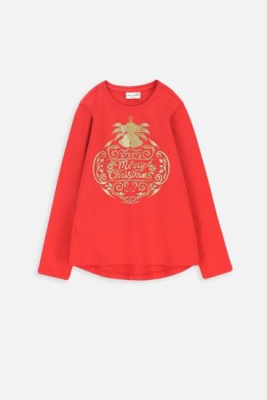 COCCODRILLO t-krekls ar garām piedurknēm MERRY XMAS, sarkans, ZC3143113MER-009-164, 164cm