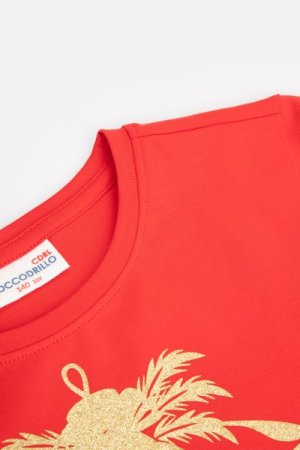 COCCODRILLO t-krekls ar garām piedurknēm MERRY XMAS, sarkans, ZC3143113MER-009-164, 164cm