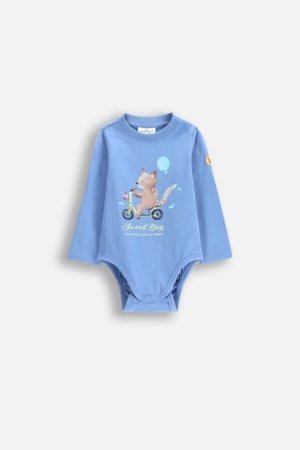 COCCODRILLO smilškrāsas krekls ar garām piedurknēm MONOCHROME BOY NEWBORN, zils, WC5112101MBN-014-080, 80 cm 