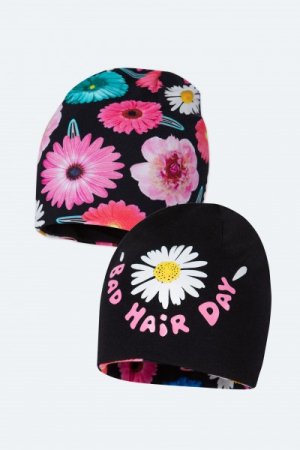 BROEL Malwina cepure black(flowers), 49 MALWINA black